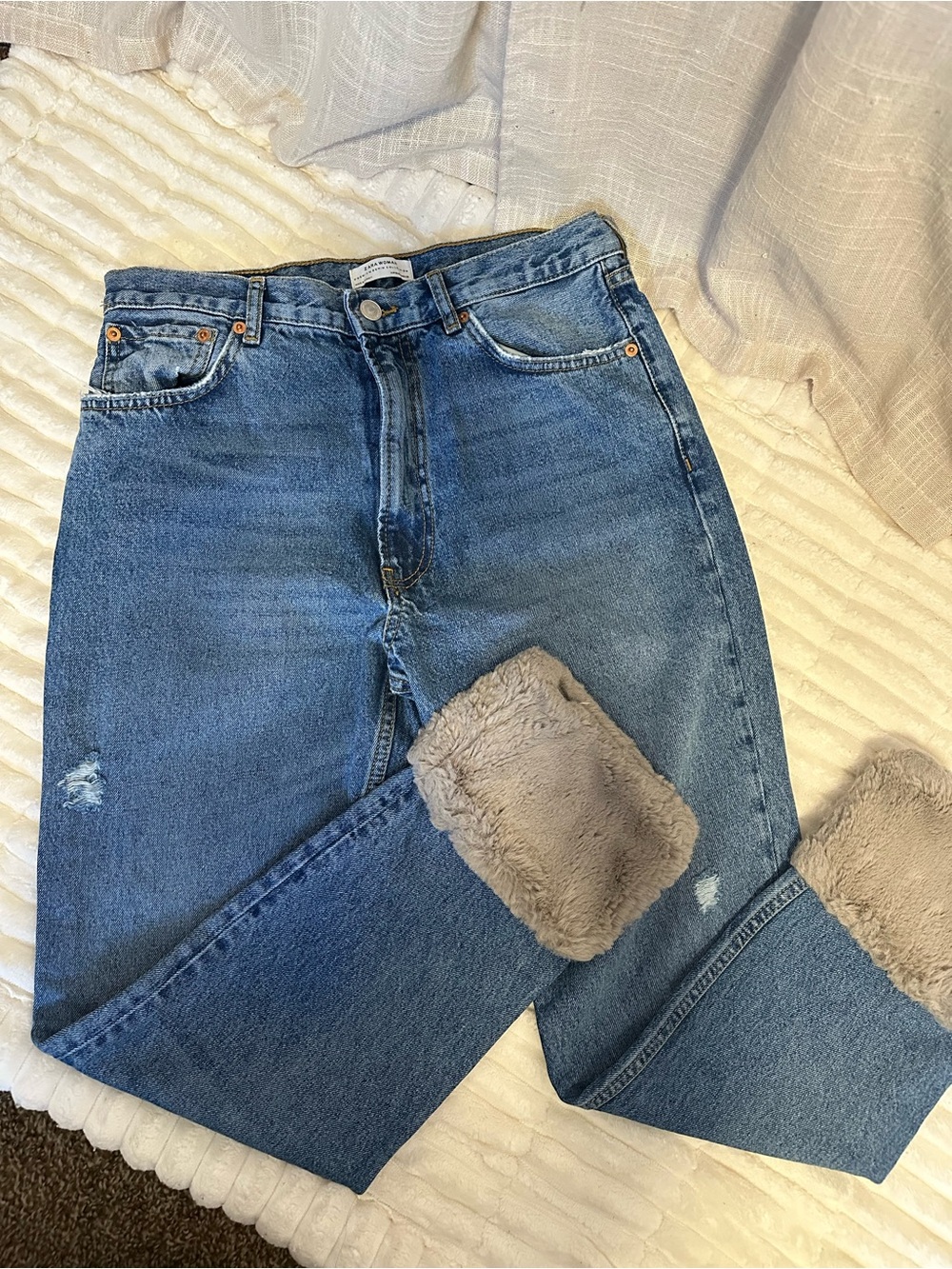 Zara Blue Jeans with Faux Fur Cuff